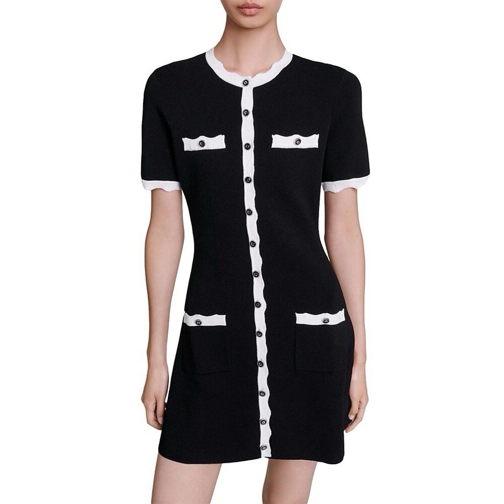 Maje Knit Dress Women’s XS 36 Modest Formal Contrast Trim - Picture 2 of 12